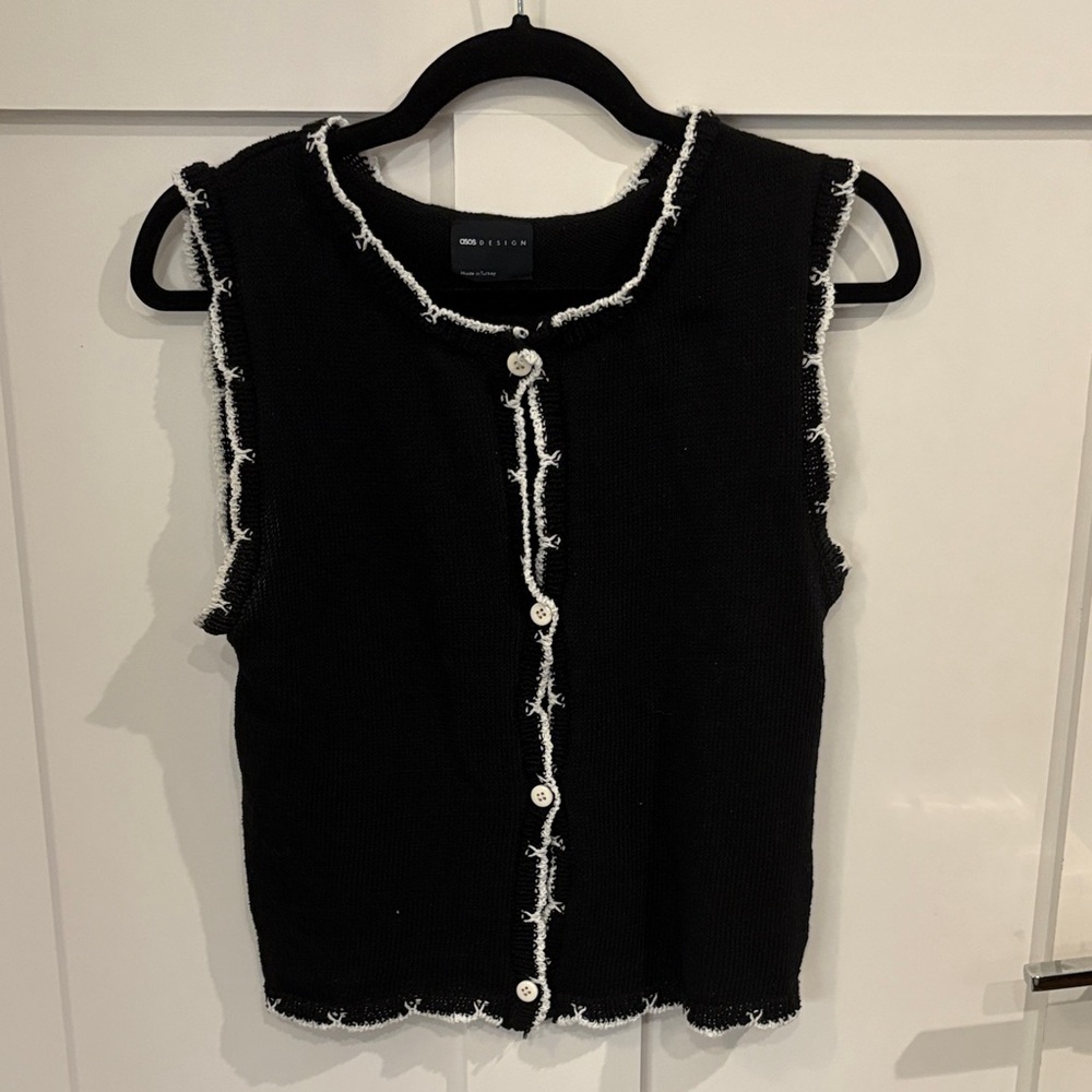 Zara Black Button Down Top with White Trim